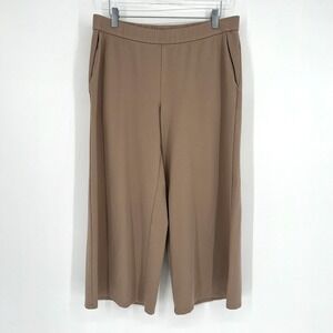 Eileen Fisher Capri Wide Leg Pants Womens M Tan Stretch Jersey Knit Relaxed
